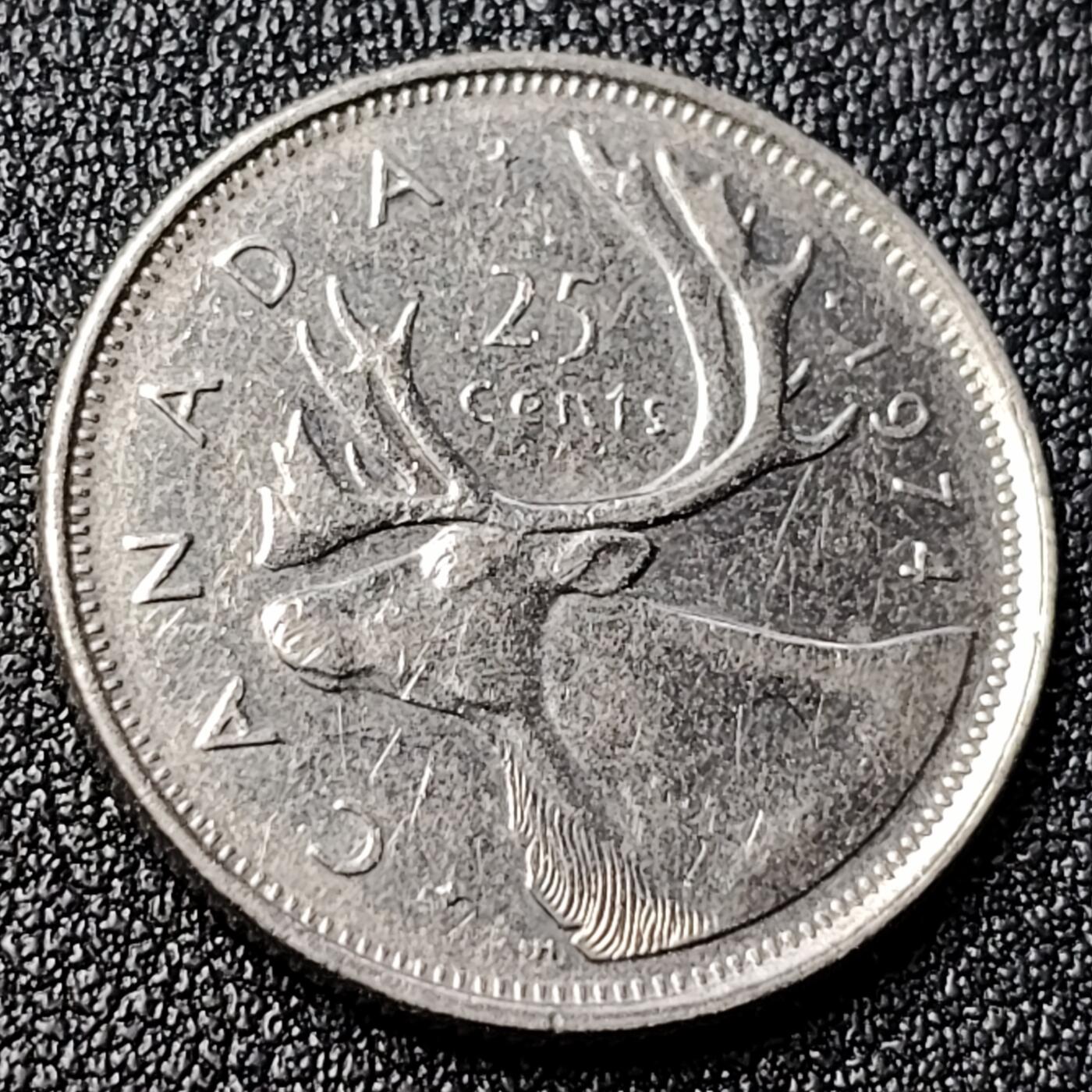 泉币菌-第120场-精品福利场 高币值 加拿大1974年1/4加拿大元 伊丽莎白二世 驯鹿 24mm