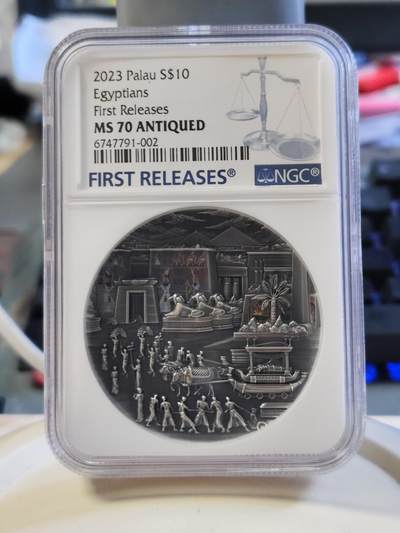第180期拍卖【长期征集拍品】【北京币展专场】 - 帕劳2023年葬礼往生系列埃及2盎司仿古彩色纪念银币NGC-MS70首原盒证书，999银，发行555枚