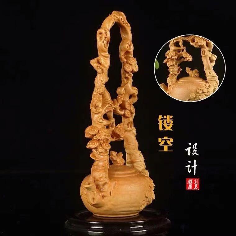 听雨轩（13） 崖柏木雕东坡提梁壶 12cm