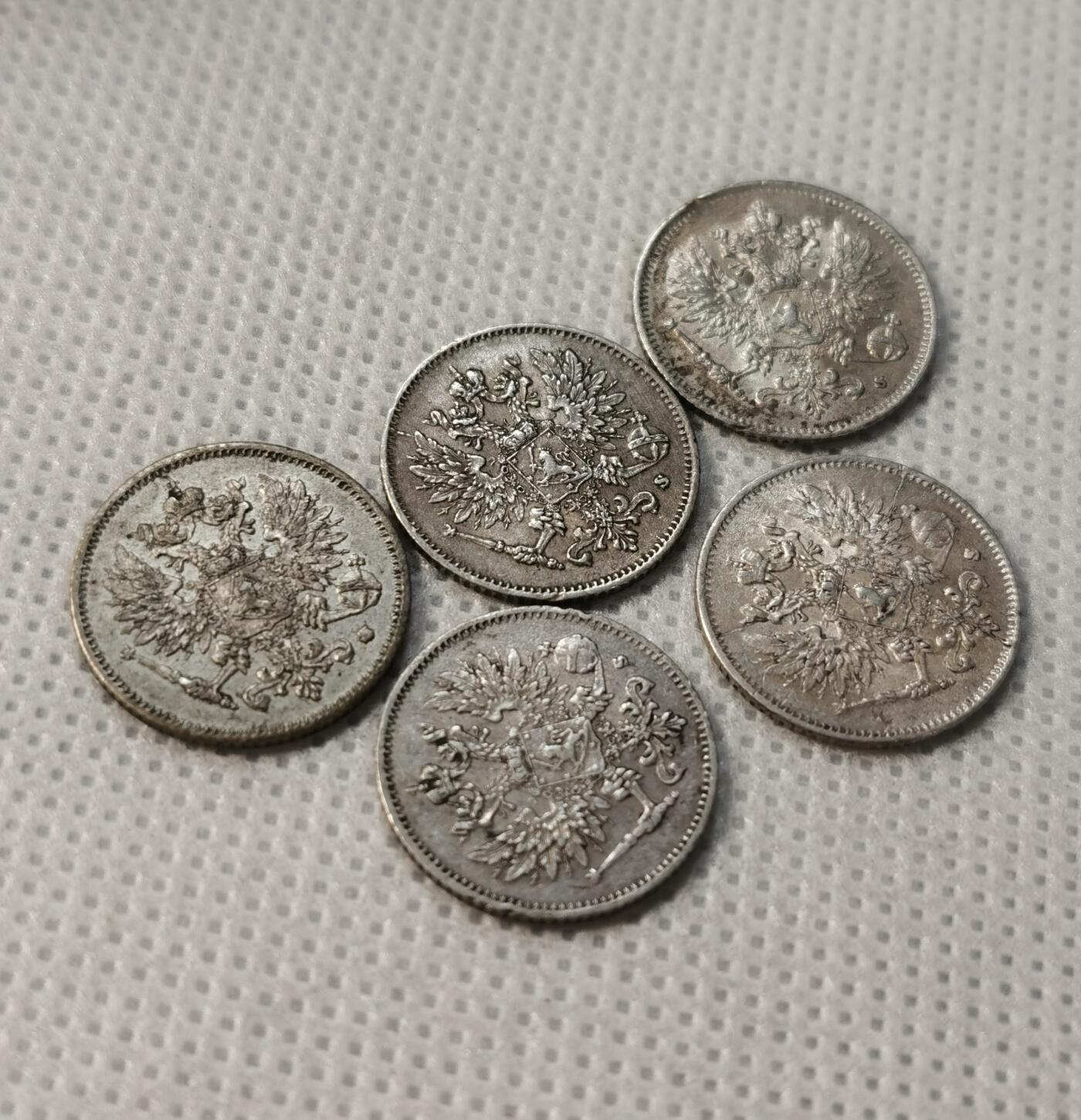 甄臻铺-世界币章拍卖（第37期），送拍享返佣金等优惠多多 俄属芬兰1916年双头鹰25芬尼银币5枚