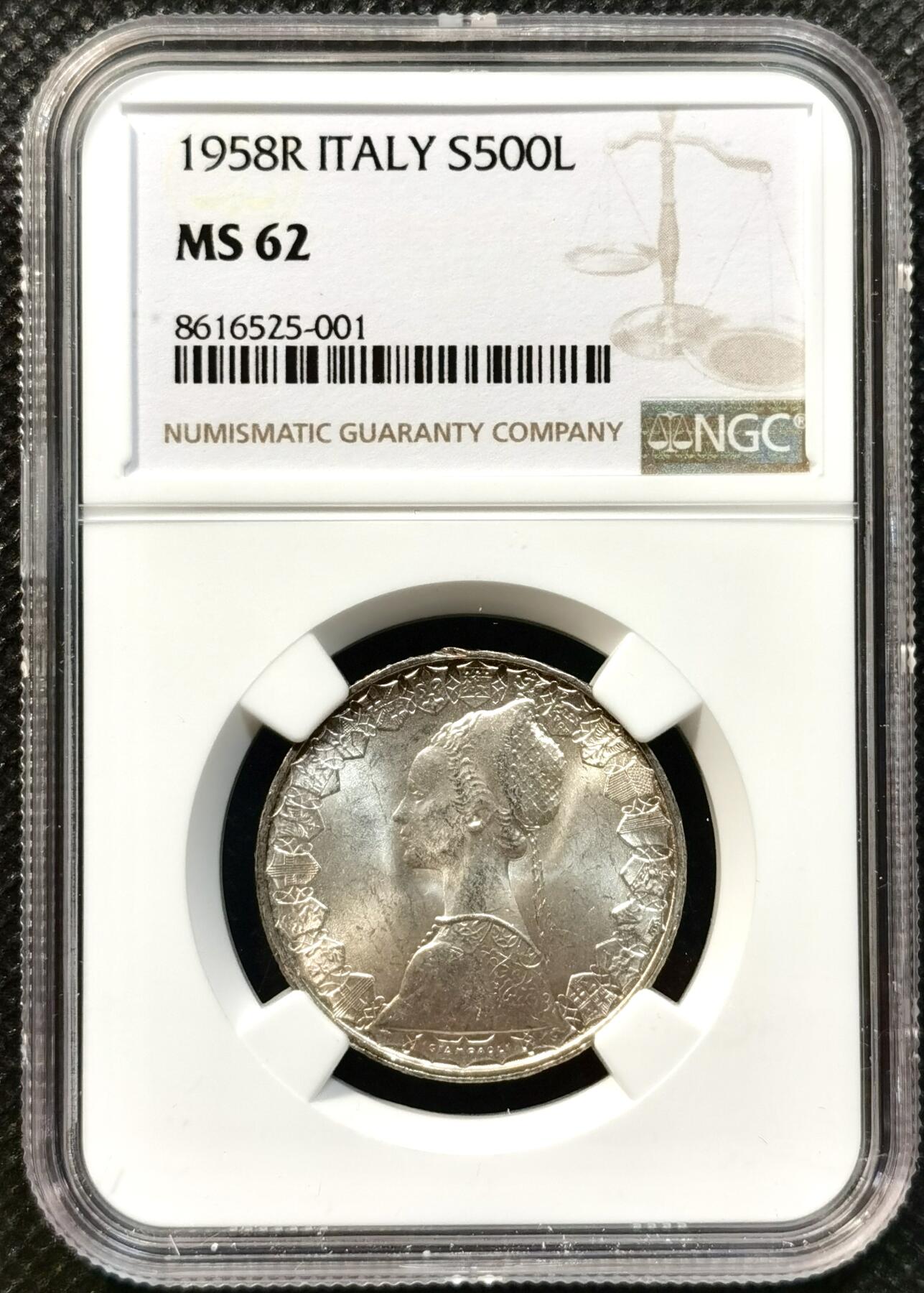 甄臻铺-世界币章拍卖（第37期），送拍享返佣金等优惠多多 NGC-MS62 1958年意大利帆船少女，早期年份
