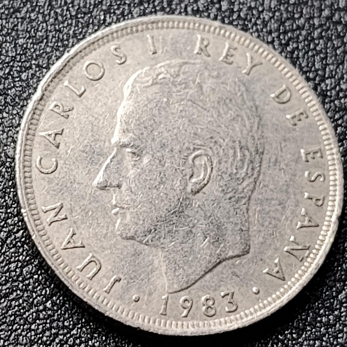 泉币菌-第120场-精品福利场 西班牙1983年25比萨塔 卡洛斯一世 铜镍币 26.5mm 