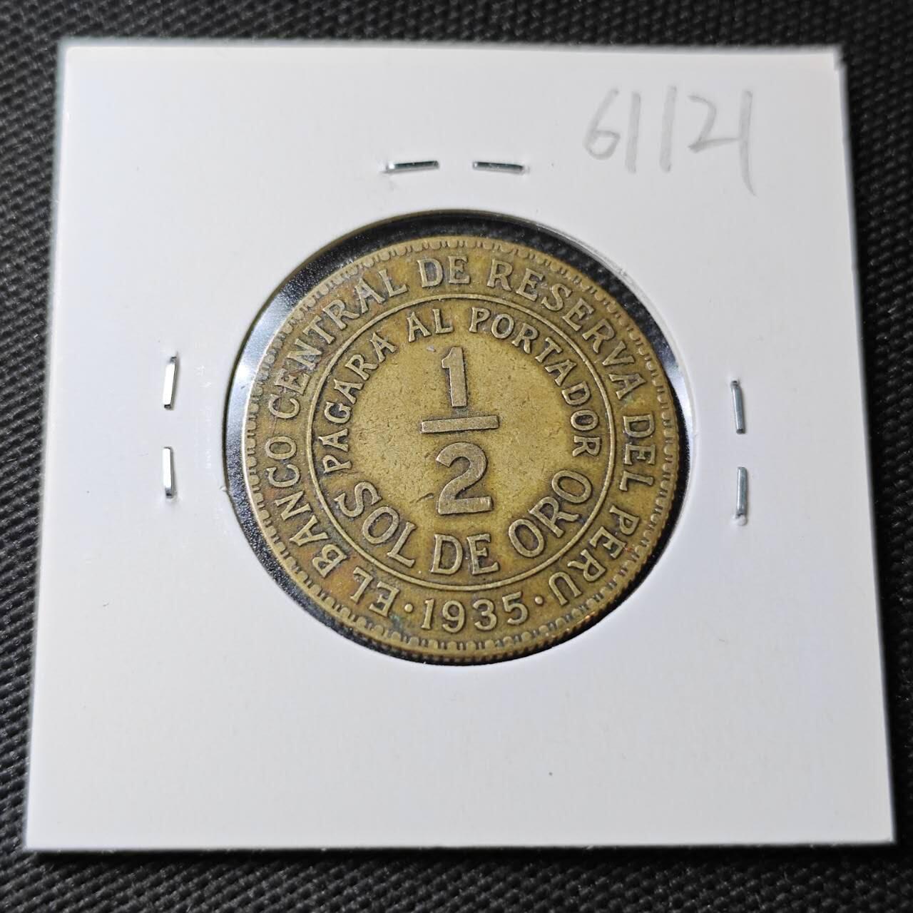 KK钱币收藏小铺  第361场  2月预留时间 周末发货  1935秘鲁1/2索尔铜币 早年份