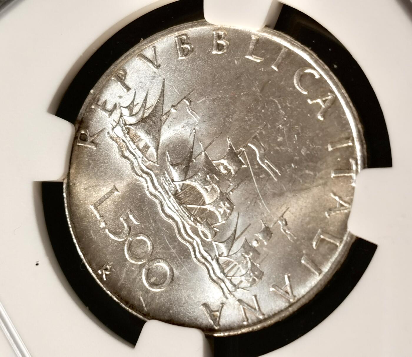 甄臻铺-世界币章拍卖（第37期），送拍享返佣金等优惠多多 NGC-MS62 1958年意大利帆船少女，早期年份