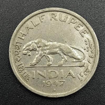 【淘币小摊】实时拍第七百八十一拍   散币场   满百包邮可预留二周 每周一统一发货   - 印度1947年乔治六世1/2卢比镍币