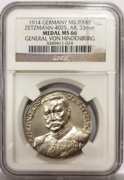 博洋堂世界钱币拍卖第144期（全场包邮） - NGC MS66 1914年德国一战军神兴登堡坦能堡大捷和解放东普鲁士纪念银章。名誉品种，挥剑斩熊经典设计，超高浮雕强磨砂感，状态极为出众，国内公开市场所见最高分，NGC冠军分数，币固定有松动
