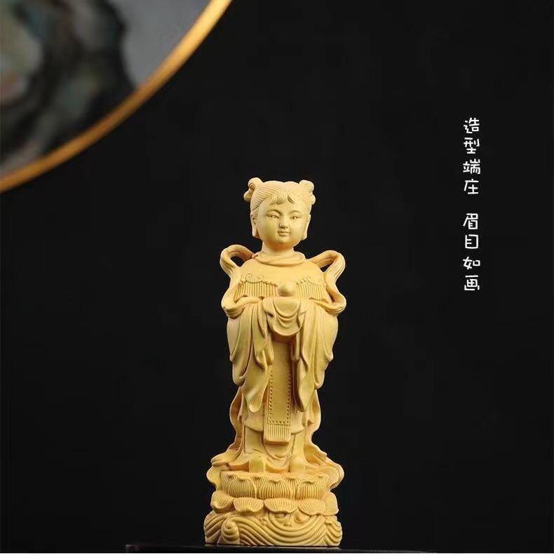 听雨轩（13） 黄杨木雕刻金童玉女一对 9cm