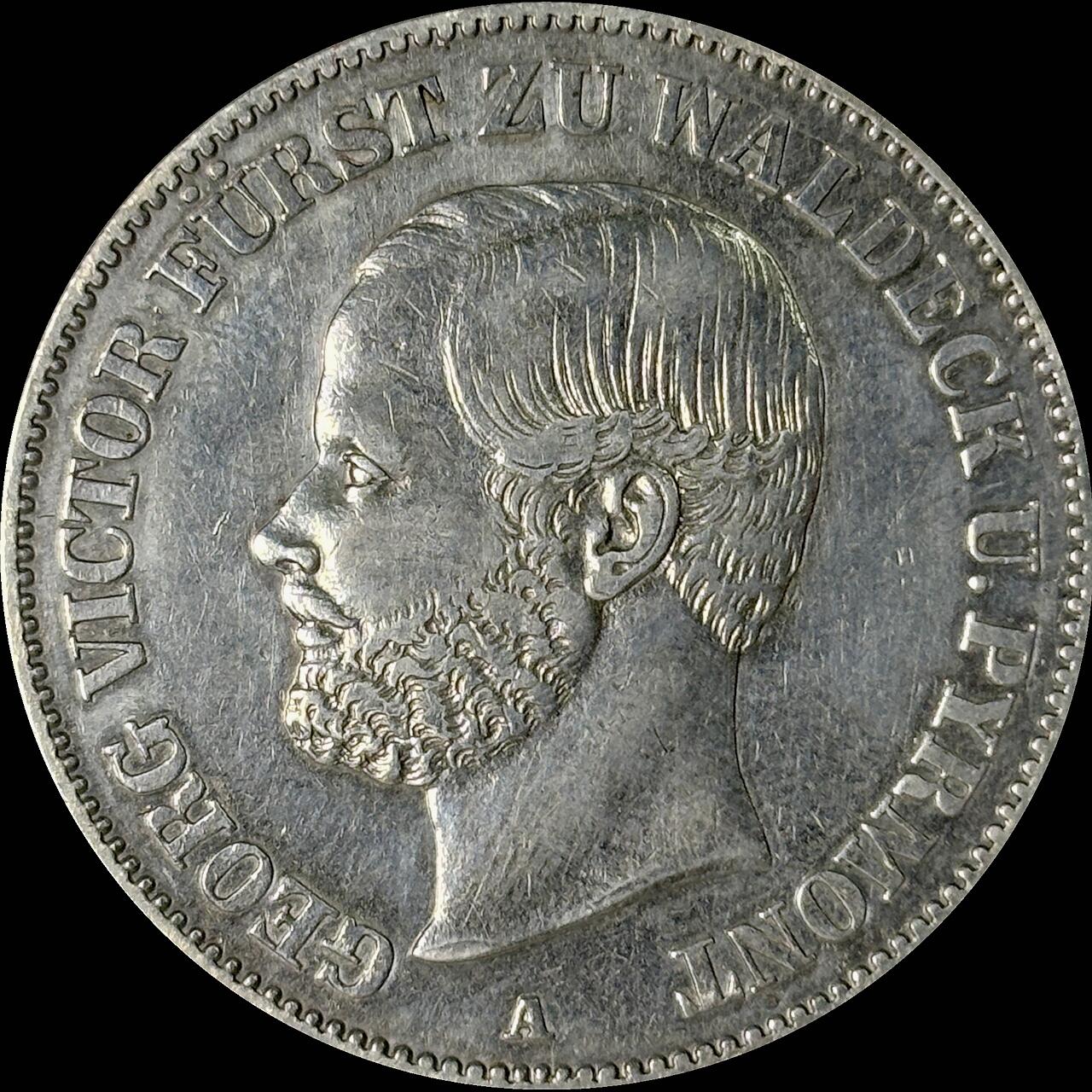 【雨安】【世界币章112-113期】周五/周六 两场连拍 2025-10-31 周五 19:30 保真 8秒倒数自动落锤 高效拍卖  [裸币德国] Germany 德国 德意志 1泰勒 Waldeck瓦尔德克 Thun.410 KM#0135 (1859-1867) 格奥尔格·维克多 1867年