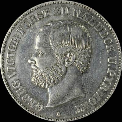 【雨安】【世界币章112-113期】周五/周六 两场连拍 2025-10-31 周五 19:30 保真 8秒倒数自动落锤 高效拍卖  - [裸币德国] Germany 德国 德意志 1泰勒 Waldeck瓦尔德克 Thun.410 KM#0135 (1859-1867) 格奥尔格·维克多 1867年