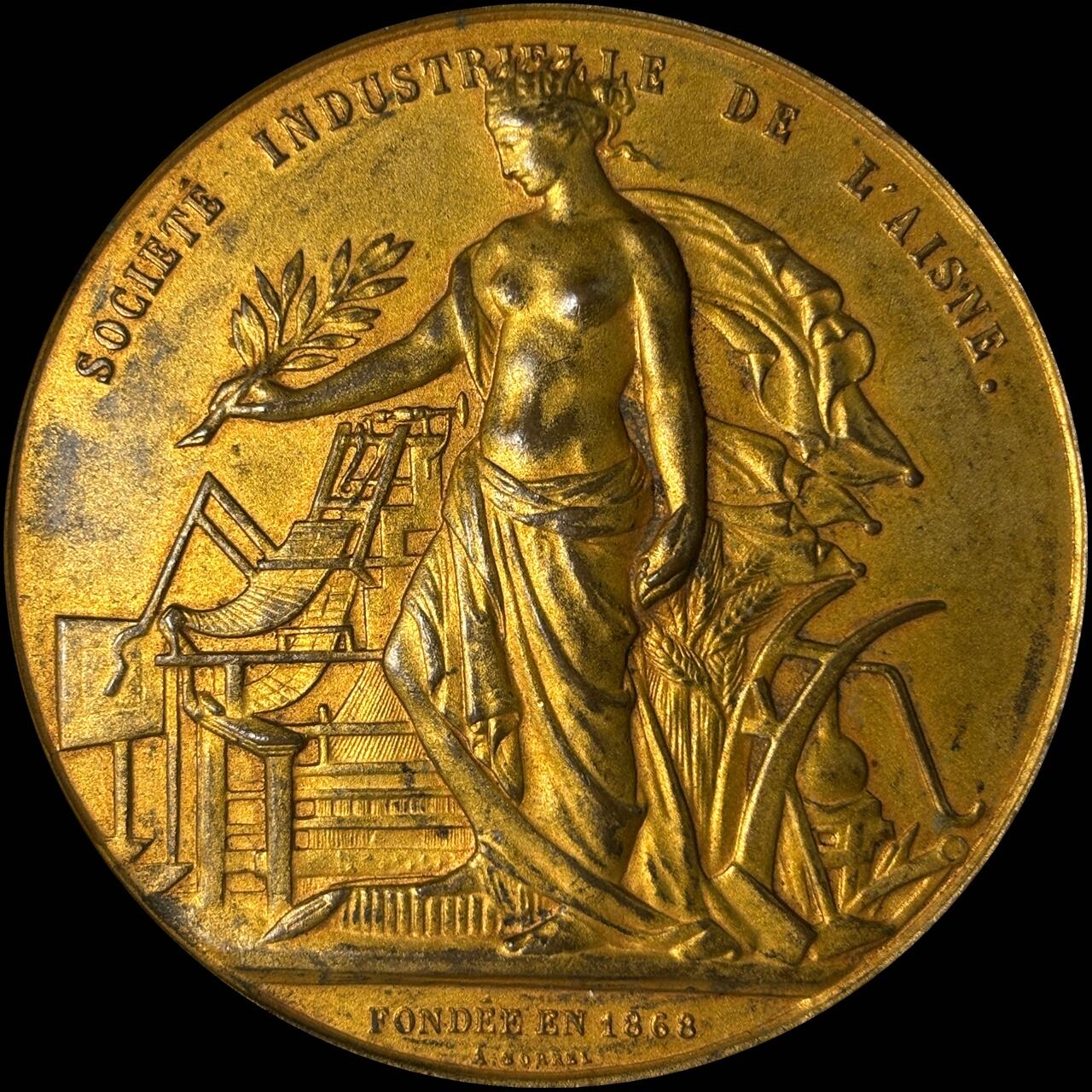 【雨安】【世界币章112-113期】周五/周六 两场连拍 2025-10-31 周五 19:30 保真 8秒倒数自动落锤 高效拍卖  [章] France 章 法国 1868/1950年 埃纳省 工业协会 铜章 91克, 58mm