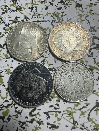 外国钱币，章 德国马克银币4枚，57.7g，0.6成银