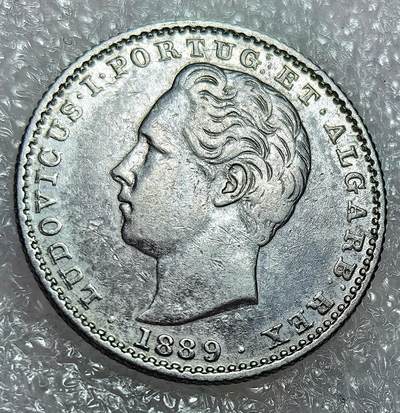 埃及、德属东非、匈牙利、葡萄牙、沙俄古银币古铜币，周五晚上九点倒数截拍，满百包邮，可寄存半年，喜欢朋友微信扫描二维码可直接参拍 - 好品葡萄牙1889年100瑞斯银币，km510
