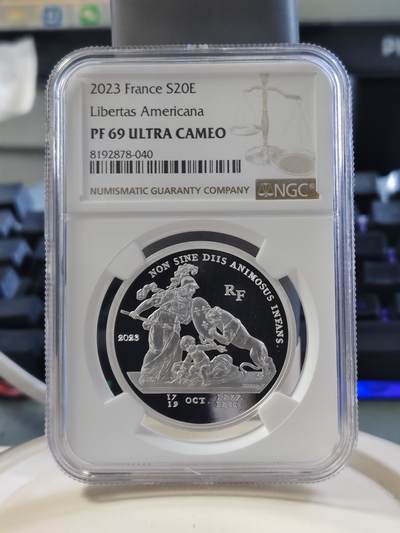 第180期拍卖【长期征集拍品】【北京币展专场】 - 法国2000年欧元货币使用交替汇率6法郎精制纪念银币NGC-PF69，22.2克，900银