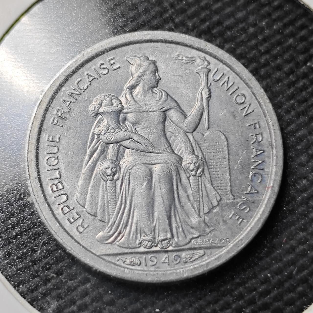 KK钱币收藏小铺  第361场  2月预留时间 周末发货  1949法属新喀里多尼亚50分 好品