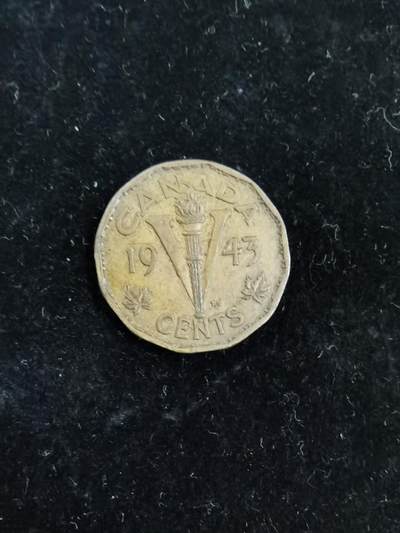 加拿大1943年5分 火炬 胜利V 乔治六世 12边形 黄铜币 21.2mm - 加拿大1943年5分 火炬 胜利V 乔治六世 12边形 黄铜币 21.2mm