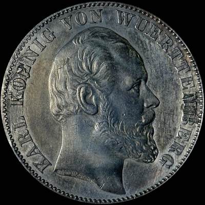 【雨安】【世界币章112-113期】周五/周六 两场连拍 2025-10-31 周五 19:30 保真 8秒倒数自动落锤 高效拍卖  - [裸币德国] Germany 德国 德意志 1泰勒 Wurttemberg符腾堡 Thun.443 KM#0620 (1871) 普法战争 1871年