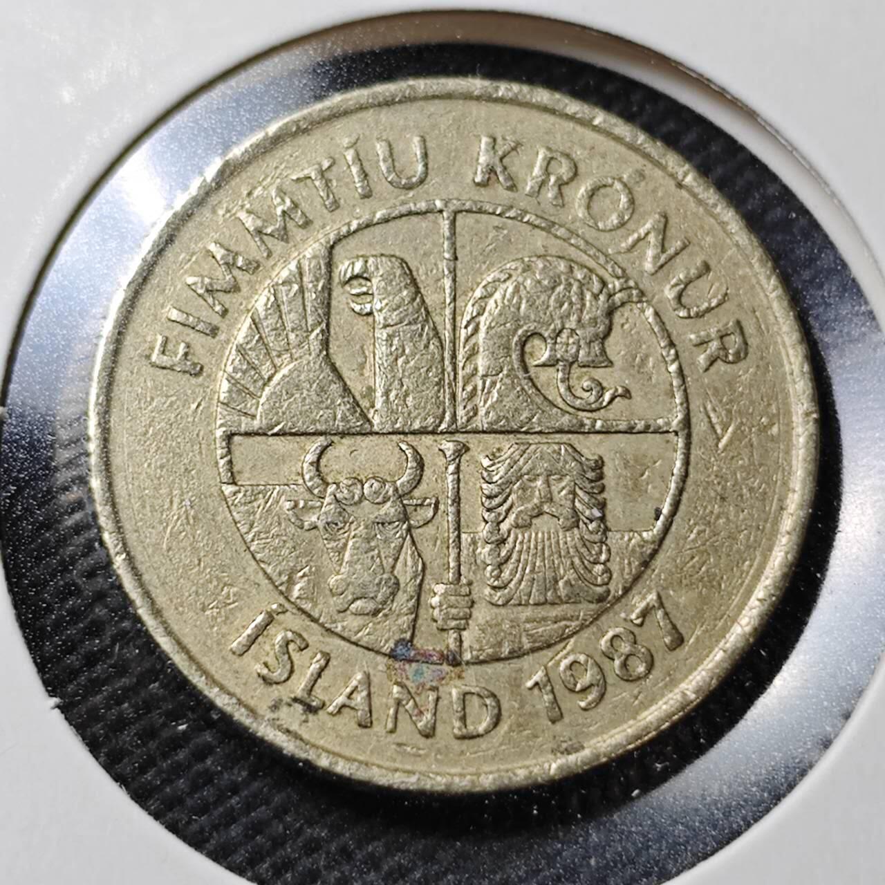 KK钱币收藏小铺  第362场  2月预留时间 周末发货  1987冰岛50克朗