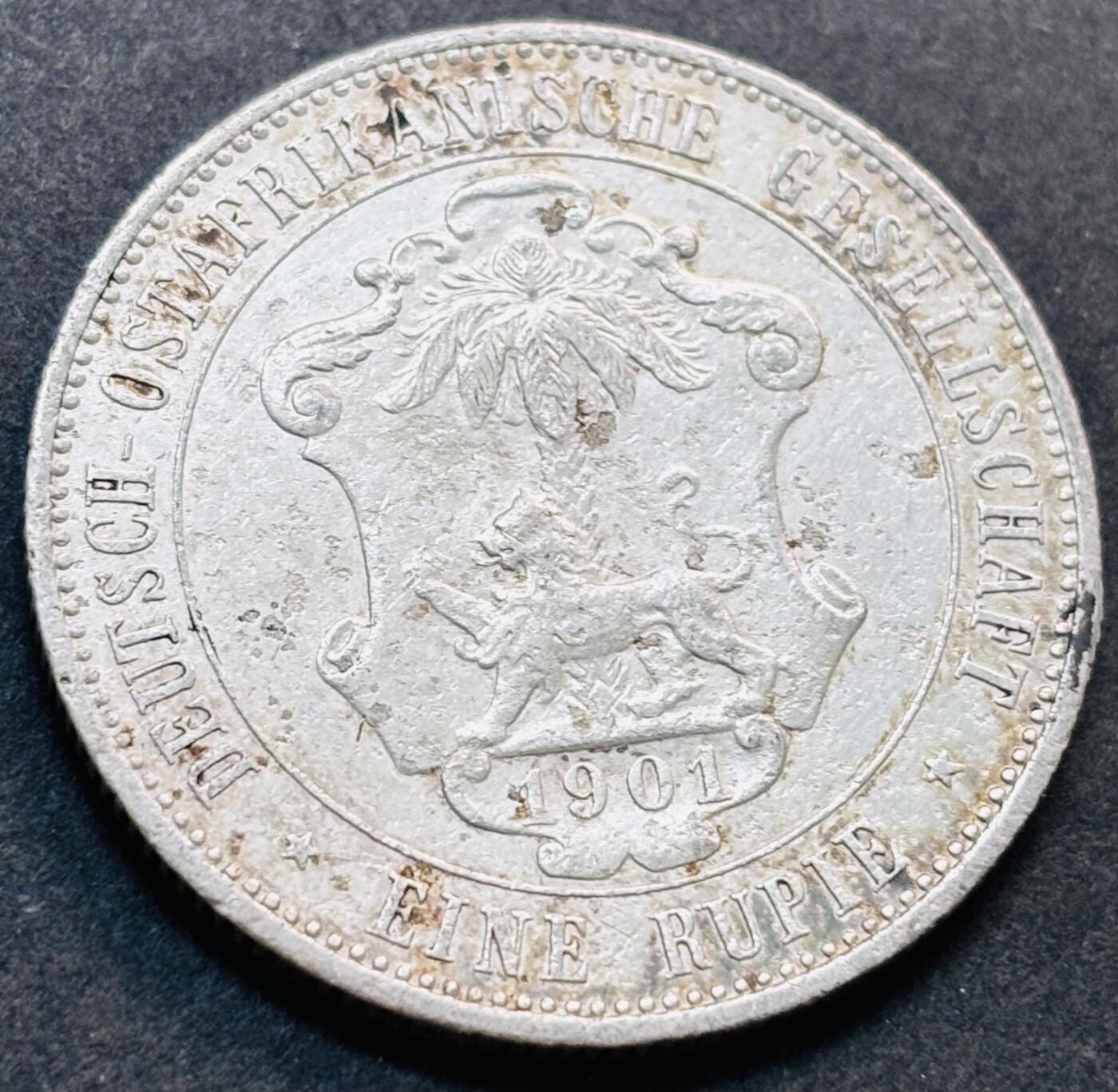 文馨钱币收藏第 278 场，银元，纸币，铜章场 长期接收代拍品 少见德属东非1901 年1卢比银币（早期狮版）917 高银