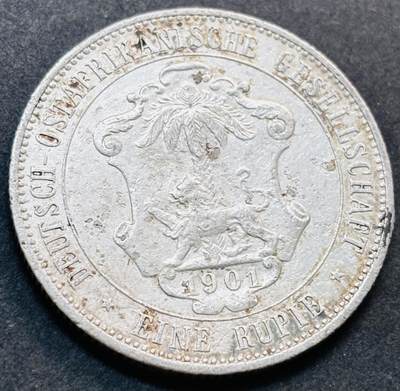 文馨钱币收藏第 278 场，银元，纸币，铜章场 长期接收代拍品 - 少见德属东非1901 年1卢比银币（早期狮版）917 高银