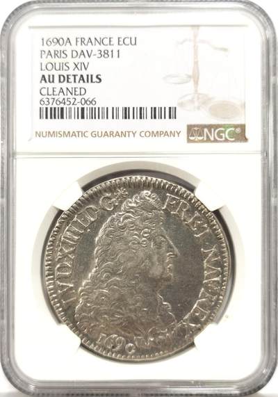 博洋堂世界钱币拍卖第144期（全场包邮） - NGC AU 法国1690年太阳王路易十四埃居大银，细节佳