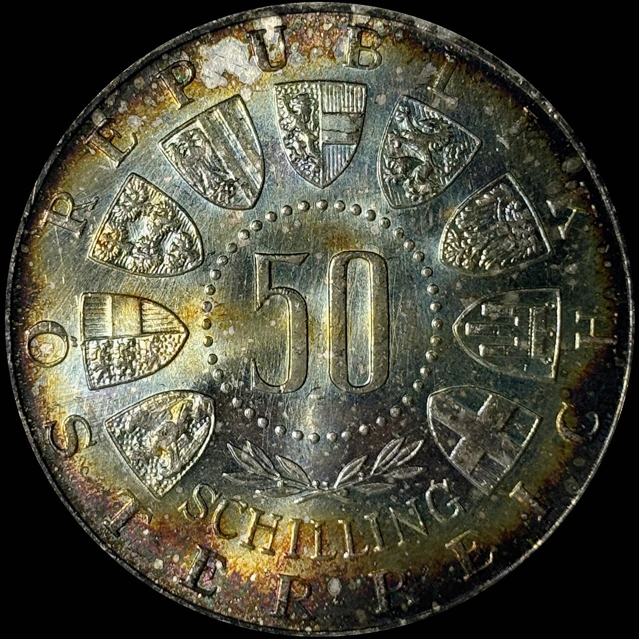 【雨安】【世界币章112-113期】周五/周六 两场连拍 2025-10-31 周五 19:30 保真 8秒倒数自动落锤 高效拍卖  [裸币各国] Austria 奥地利 50先令 1964年 奥运会