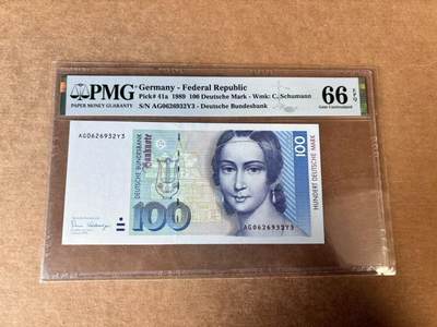 【Blue Auction】世界纸币精拍第744期——18级TOP拍卖/信誉/品质/专业/高效💫 - 【初版无47】德国 1989年100马克 克拉拉  PMG66EPQ 