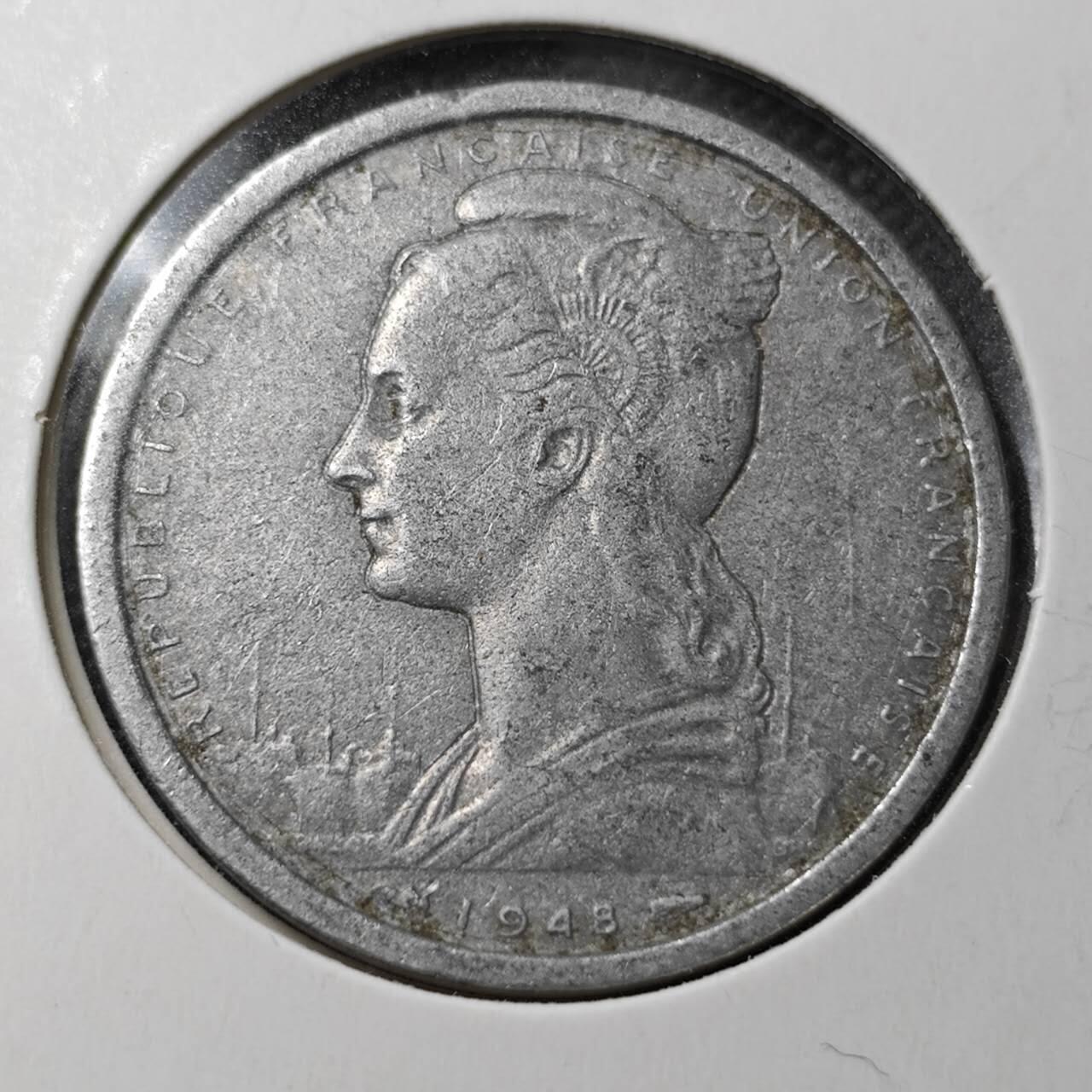 KK钱币收藏小铺  第362场  2月预留时间 周末发货  1948法属西非2法郎