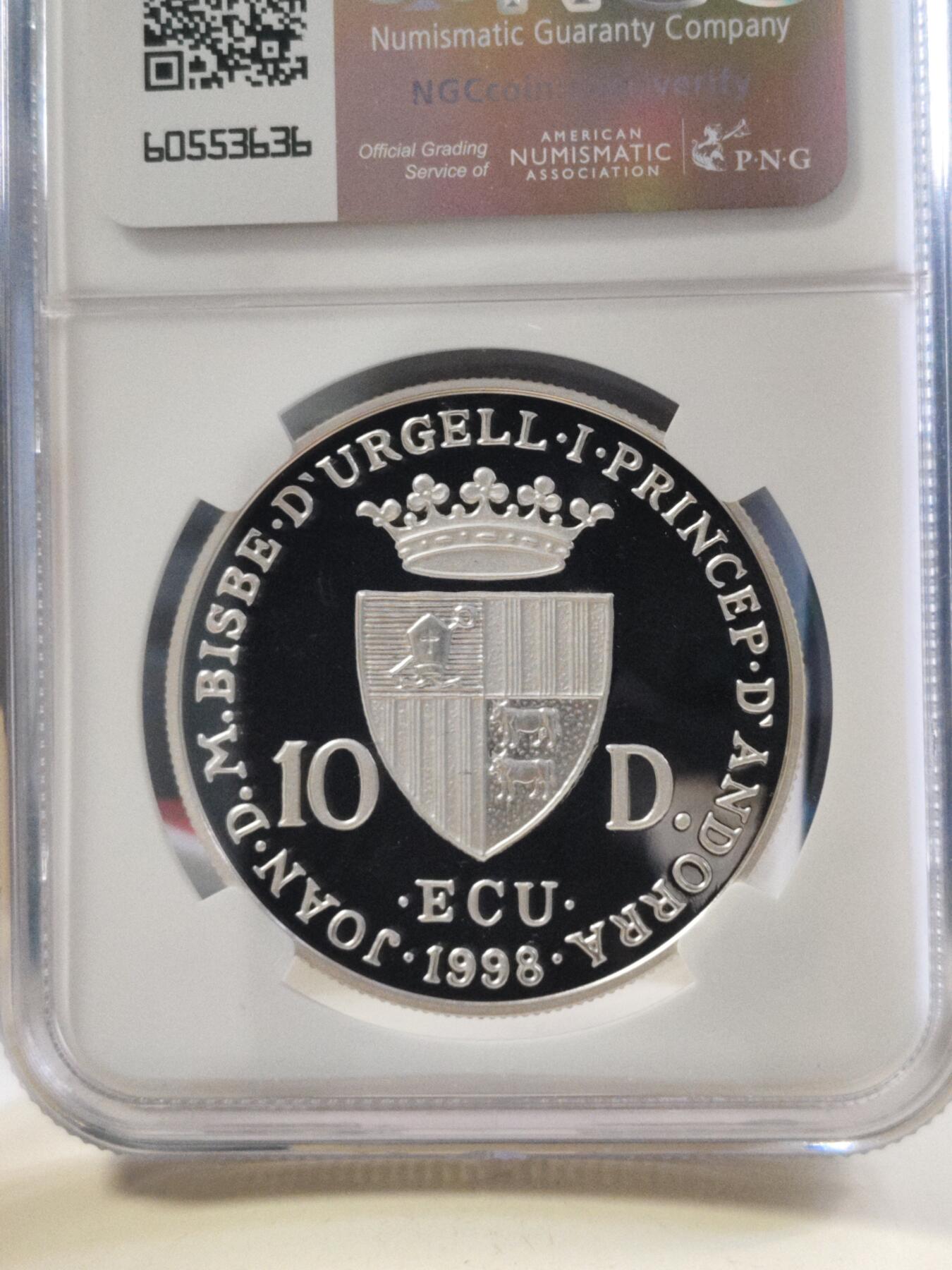 第180期拍卖【长期征集拍品】【北京币展专场】 安道尔1997年音乐家巴赫10第纳尔精制纪念银币 NGC-PF69,31.1克,925银