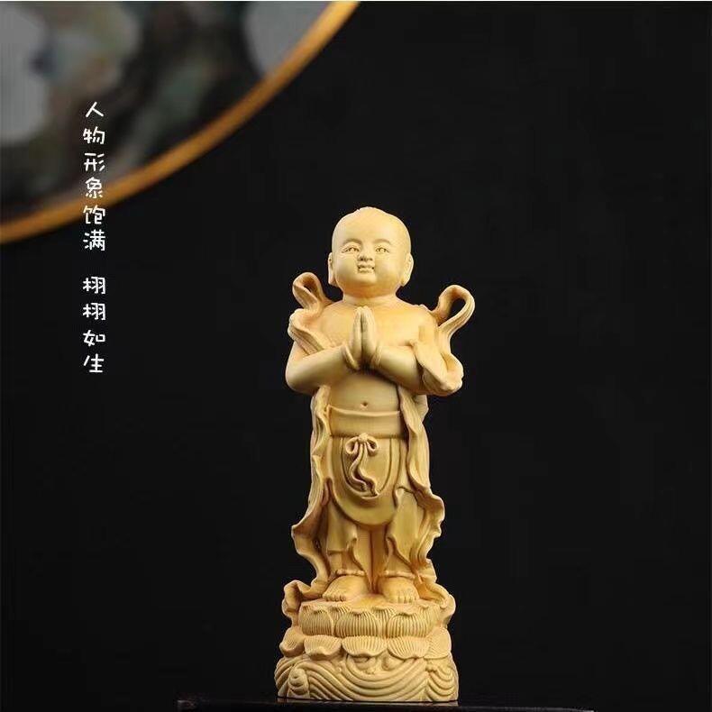 听雨轩（13） 黄杨木雕刻金童玉女一对 9cm