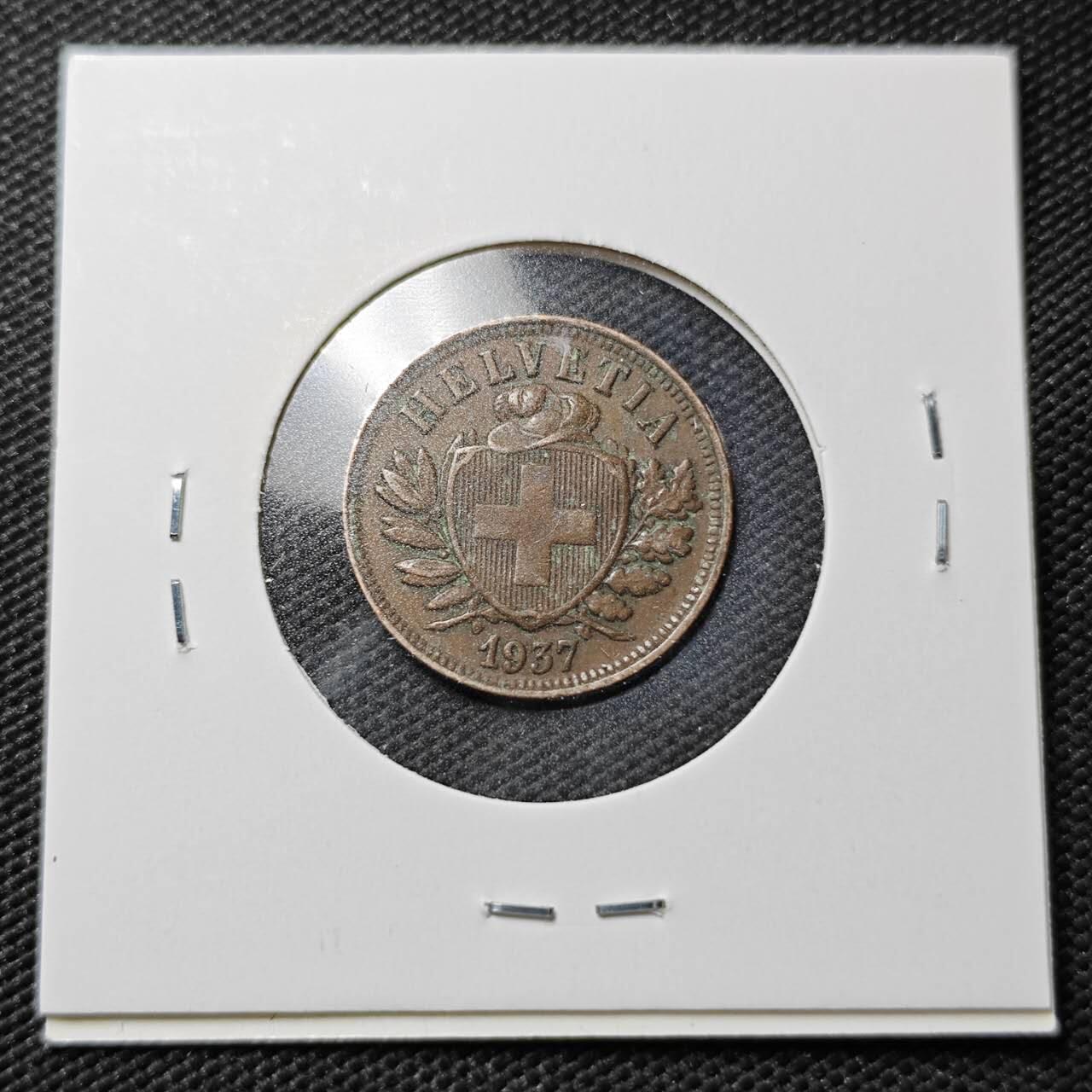 KK钱币收藏小铺  第362场  2月预留时间 周末发货  1937瑞士2分铜币 