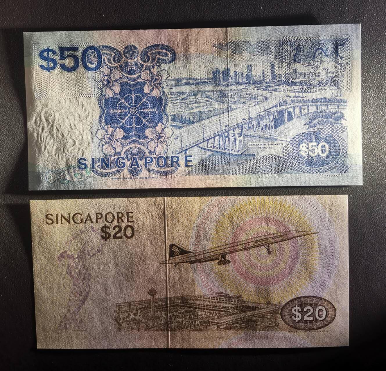 《艾美收藏》第218期-11.2周日外币荟萃 (2张)新加坡船版50元UNC无47 角不太绝 原票原汁原味&鸟版A冠20元UNC无4