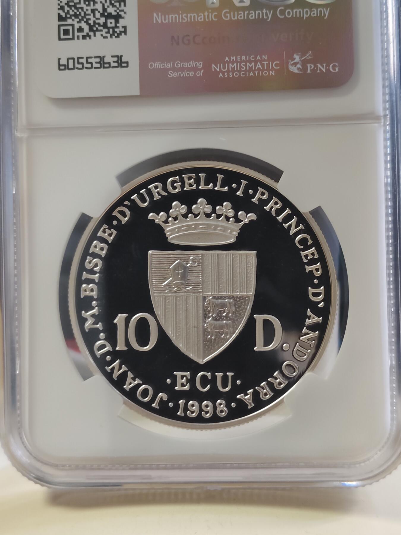 第180期拍卖【长期征集拍品】【北京币展专场】 安道尔1997年音乐家巴赫10第纳尔精制纪念银币 NGC-PF69,31.1克,925银