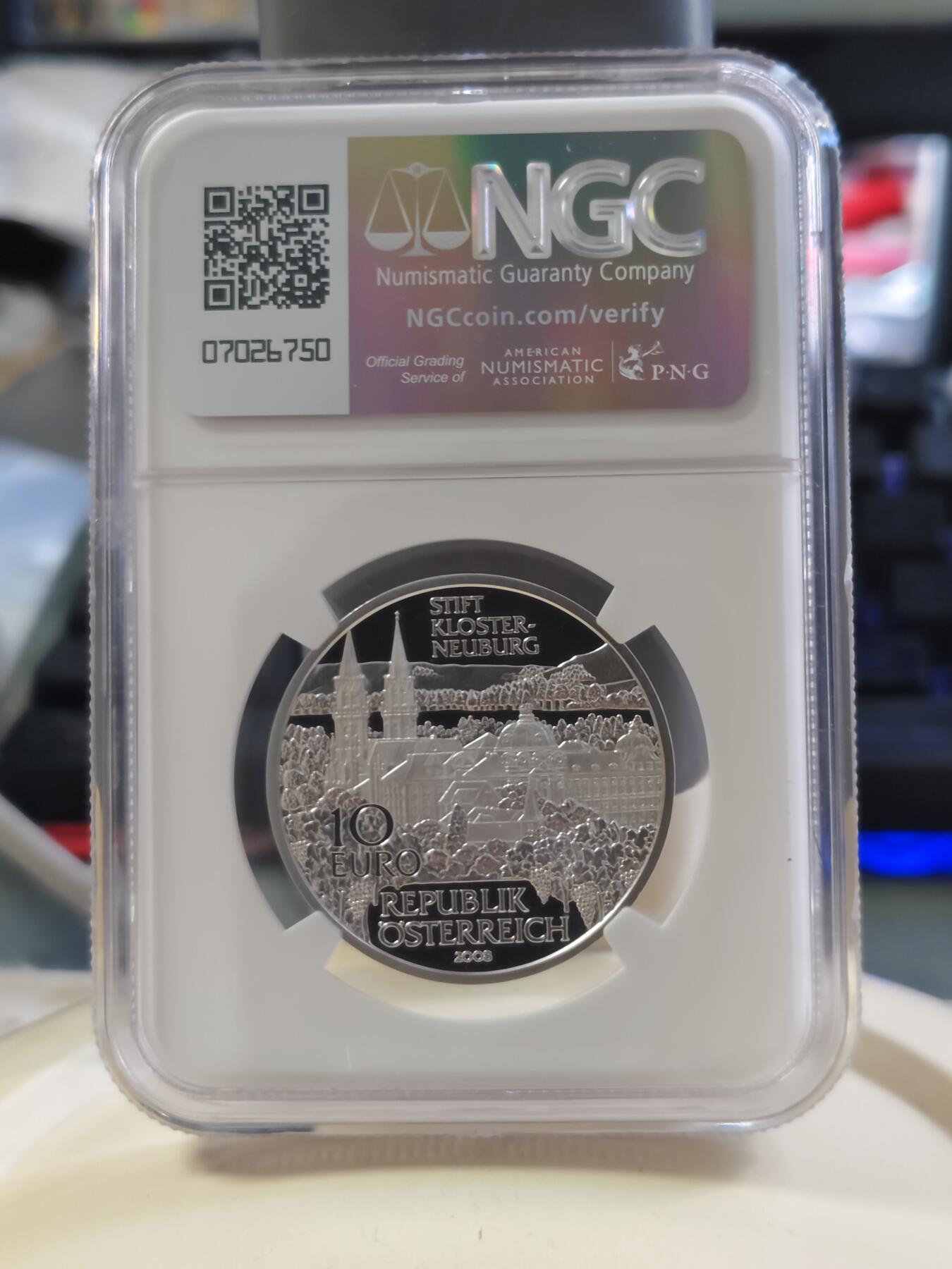 第180期拍卖【长期征集拍品】【北京币展专场】 奥地利2008年克洛斯特新堡修道院卡装纪念银币NGC-PF69，获克劳斯2010年度最佳克朗币大奖，925银，16克