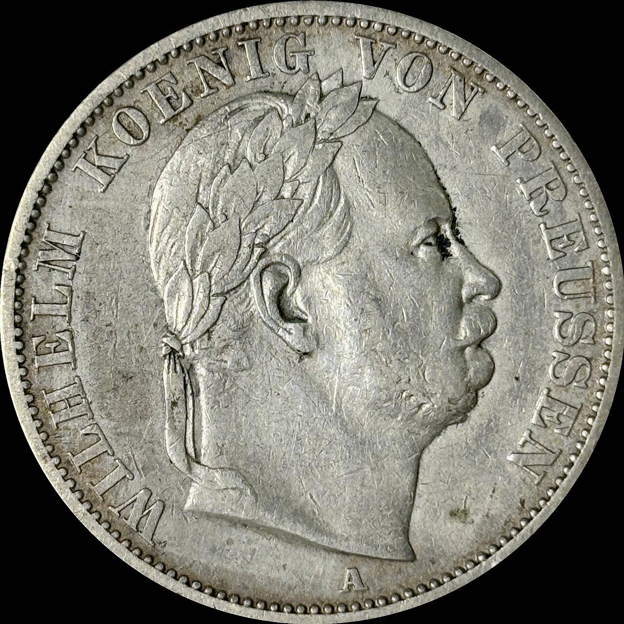 【雨安】【世界币章112-113期】周五/周六 两场连拍 2025-10-31 周五 19:30 保真 8秒倒数自动落锤 高效拍卖  [裸币德国] Germany 德国 德意志 1泰勒 Prussia普鲁士 Thun.271 KM#0497 1866年 威廉一世.普奥战争.桂冠