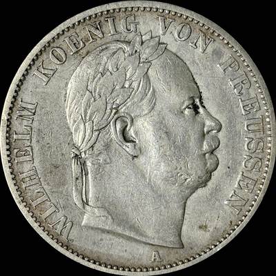 【雨安】【世界币章112-113期】周五/周六 两场连拍 2025-10-31 周五 19:30 保真 8秒倒数自动落锤 高效拍卖  - [裸币德国] Germany 德国 德意志 1泰勒 Prussia普鲁士 Thun.271 KM#0497 1866年 威廉一世.普奥战争.桂冠