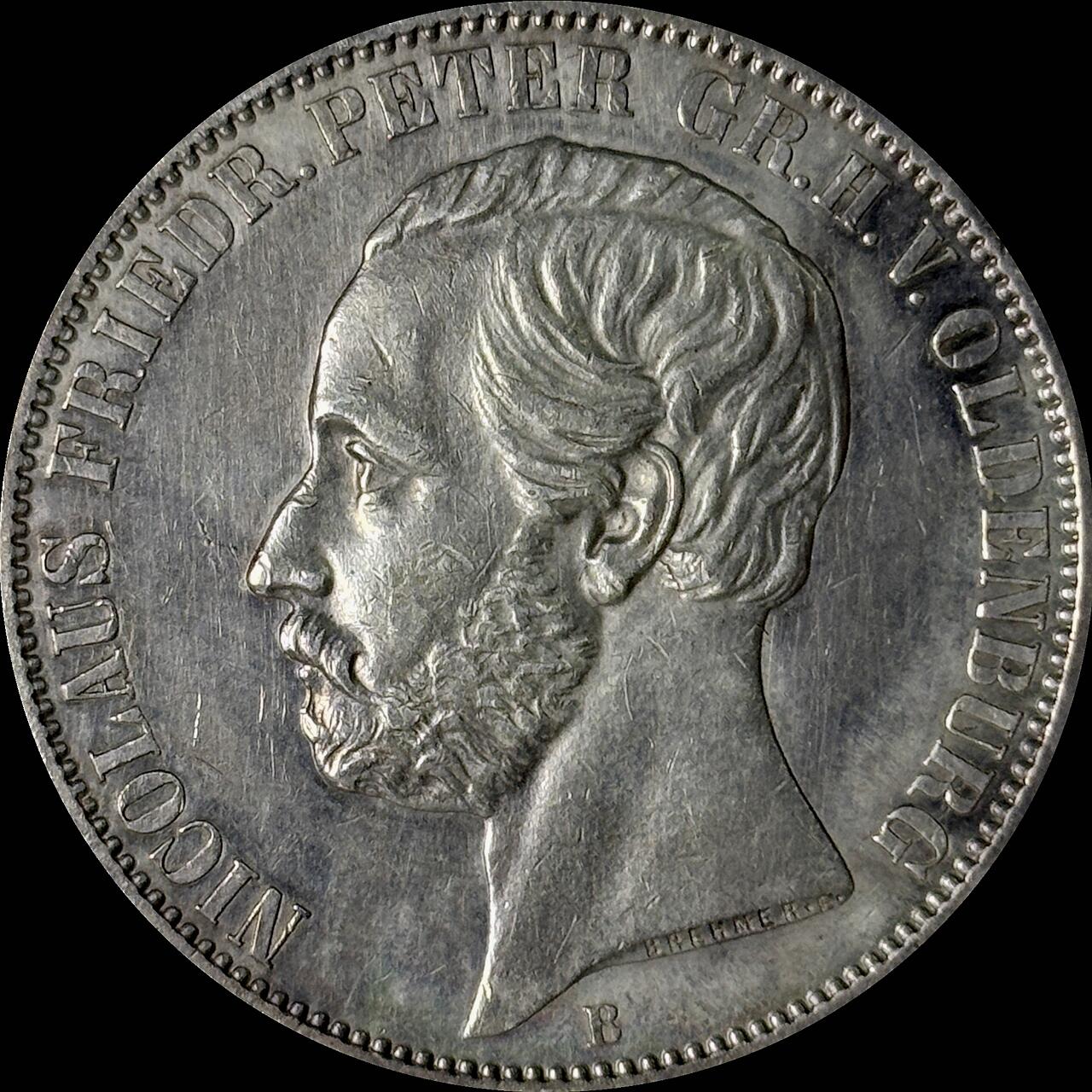 【雨安】【世界币章112-113期】周五/周六 两场连拍 2025-10-31 周五 19:30 保真 8秒倒数自动落锤 高效拍卖  [裸币德国] Germany 德国 德意志 1泰勒 Oldenburg奥尔登堡 Thun.241 KM#0196 (1858-1866) 1866年 极美细节, 立体感极强