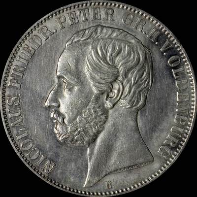 【雨安】【世界币章112-113期】周五/周六 两场连拍 2025-10-31 周五 19:30 保真 8秒倒数自动落锤 高效拍卖  - [裸币德国] Germany 德国 德意志 1泰勒 Oldenburg奥尔登堡 Thun.241 KM#0196 (1858-1866) 1866年 极美细节, 立体感极强