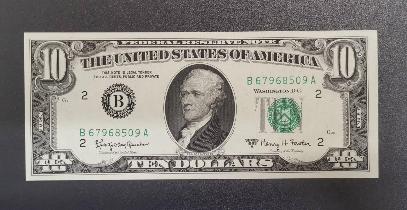 《艾美收藏》第218期-11.2周日外币荟萃 美国1963A版小头10美元UNC无4