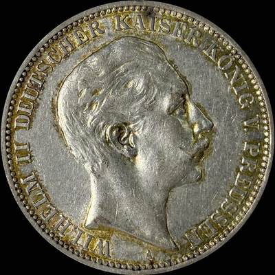 【雨安】【世界币章112-113期】周五/周六 两场连拍 2025-10-31 周五 19:30 保真 8秒倒数自动落锤 高效拍卖  - [裸币德国] Germany 德国 帝国 普鲁士 3马克 威廉二世 1909年