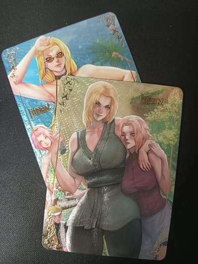 花开卡拍第45期（11月2号周日截拍，品控勿拍!!!拍品不寄存，运费5元，自制卡难免瑕疵，可能存在轻微撞角爆边等出厂瑕疵，品控介意勿拍！） - 火影忍者 纲手小樱 粗闪对卡