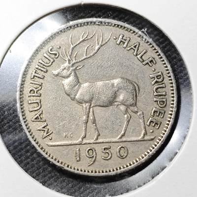 KK钱币收藏小铺  第362场  2月预留时间 周末发货 -  1950英属毛里求斯1/2卢比