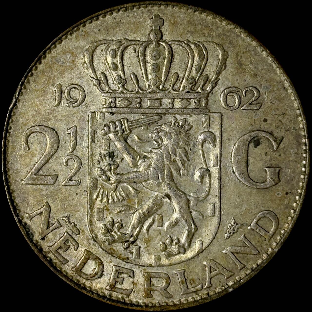 【雨安】【世界币章112-113期】周五/周六 两场连拍 2025-10-31 周五 19:30 保真 8秒倒数自动落锤 高效拍卖  [裸币各国] Netherlands 荷兰 王国 2.5盾 1962年 朱丽安娜