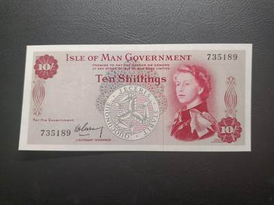 2025十一月第一期，总199期 - 马恩岛1961版10先令AUNC，戎装女王和传统帆船，早期旧币值品种