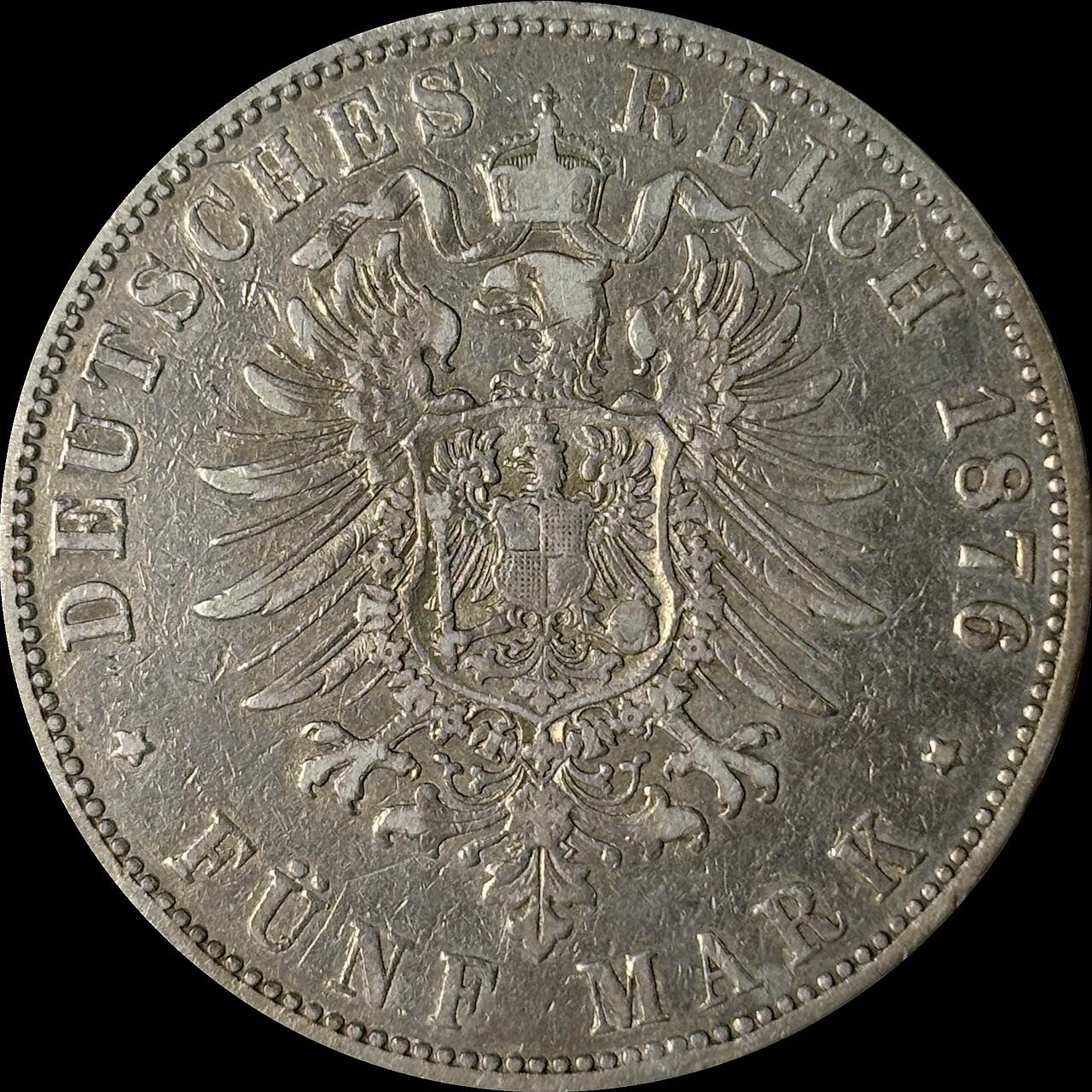 【雨安】【世界币章112-113期】周五/周六 两场连拍 2025-10-31 周五 19:30 保真 8秒倒数自动落锤 高效拍卖  [裸币德国] Germany 德国 帝国 汉堡 5马克 短翅 1876年