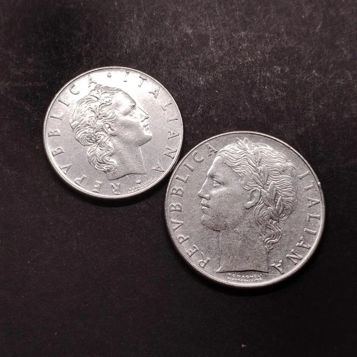 意大利50.100里拉硬币一组2枚,保真年份随机发货旧币