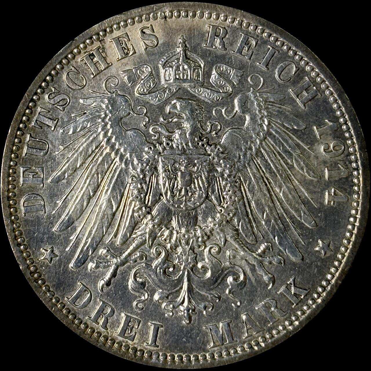 【雨安】【世界币章112-113期】周五/周六 两场连拍 2025-10-31 周五 19:30 保真 8秒倒数自动落锤 高效拍卖  [裸币德国] Germany 德国 帝国 普鲁士 3马克 军装 1914年