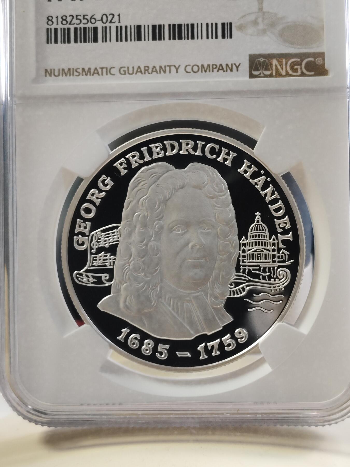 第180期拍卖【长期征集拍品】【北京币展专场】 安道尔1997年音乐家巴赫10第纳尔精制纪念银币 NGC-PF69,31.1克,925银