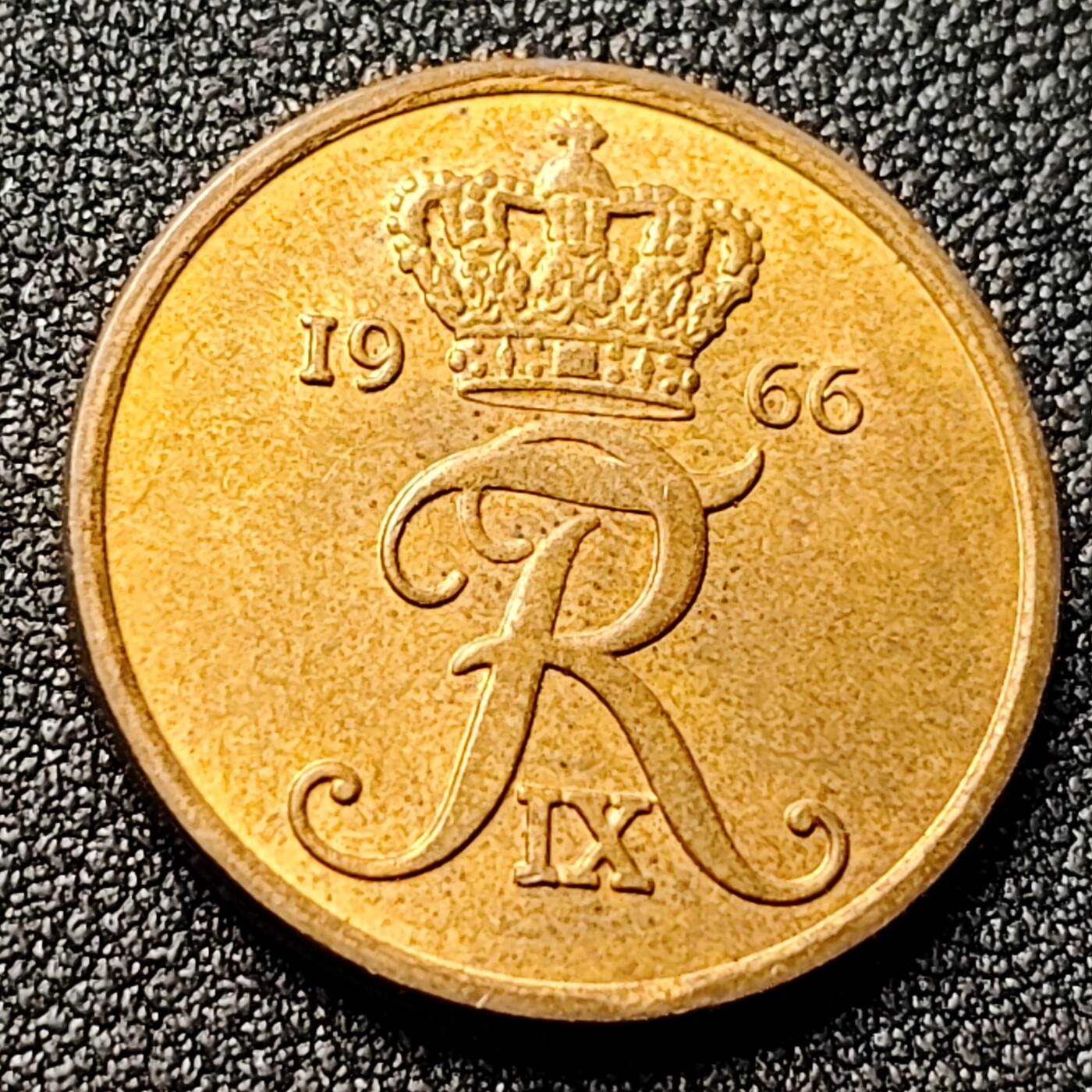 泉币菌-第120场-精品福利场 铜光美品 丹麦5欧尔铝青铜币 1966年 重量(克)6 直径(毫米)24