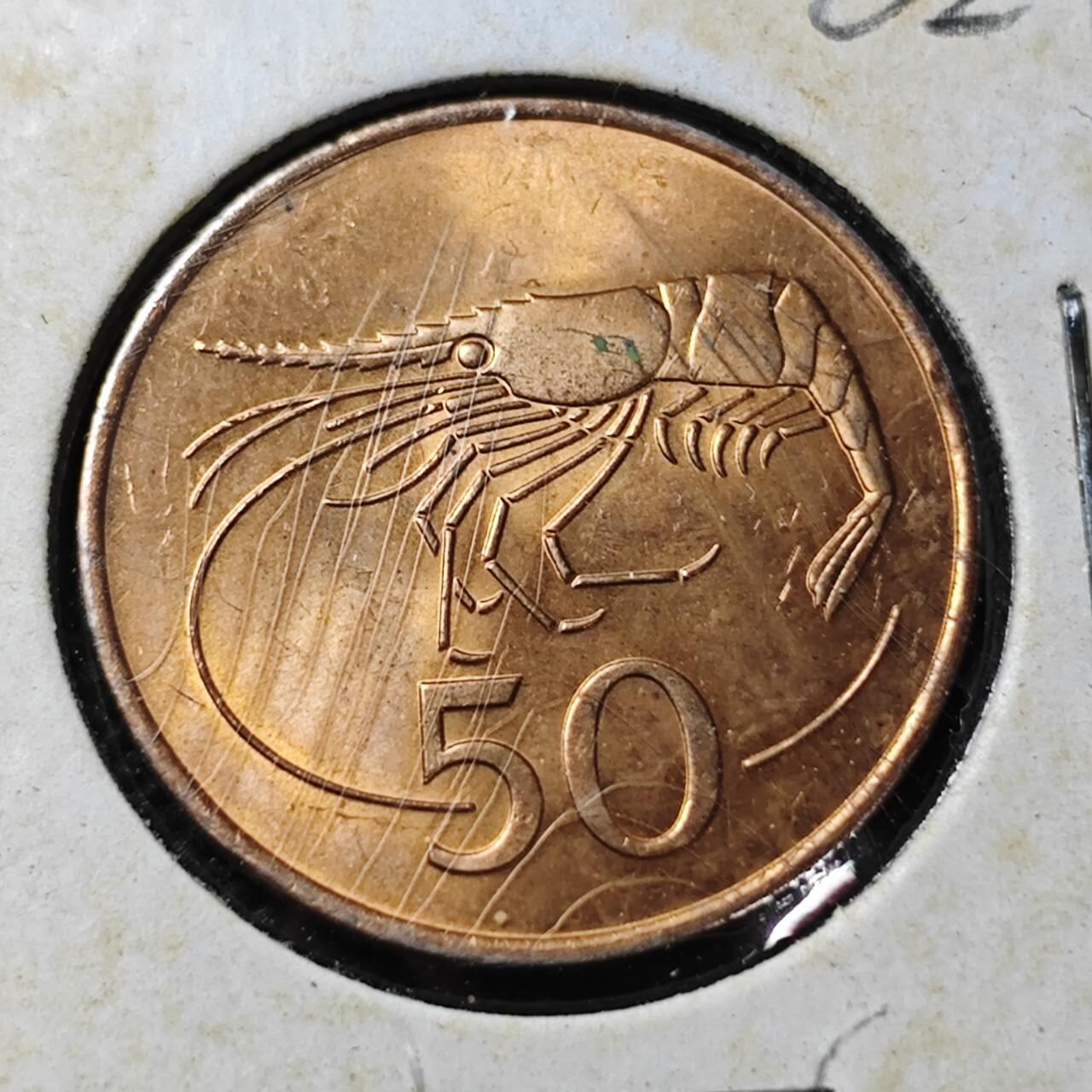 KK钱币收藏小铺  第362场  2月预留时间 周末发货  1981冰岛50奥拉铜币 虾