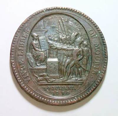 法国1792年 大革命莫奈龙5索尔高浮雕大铜币章 40MM - 法国1792年 大革命莫奈龙5索尔高浮雕大铜币章 40MM